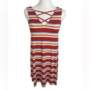 Arizona Jean Company Red Striped Sleeveless Shift Dress- Size S
